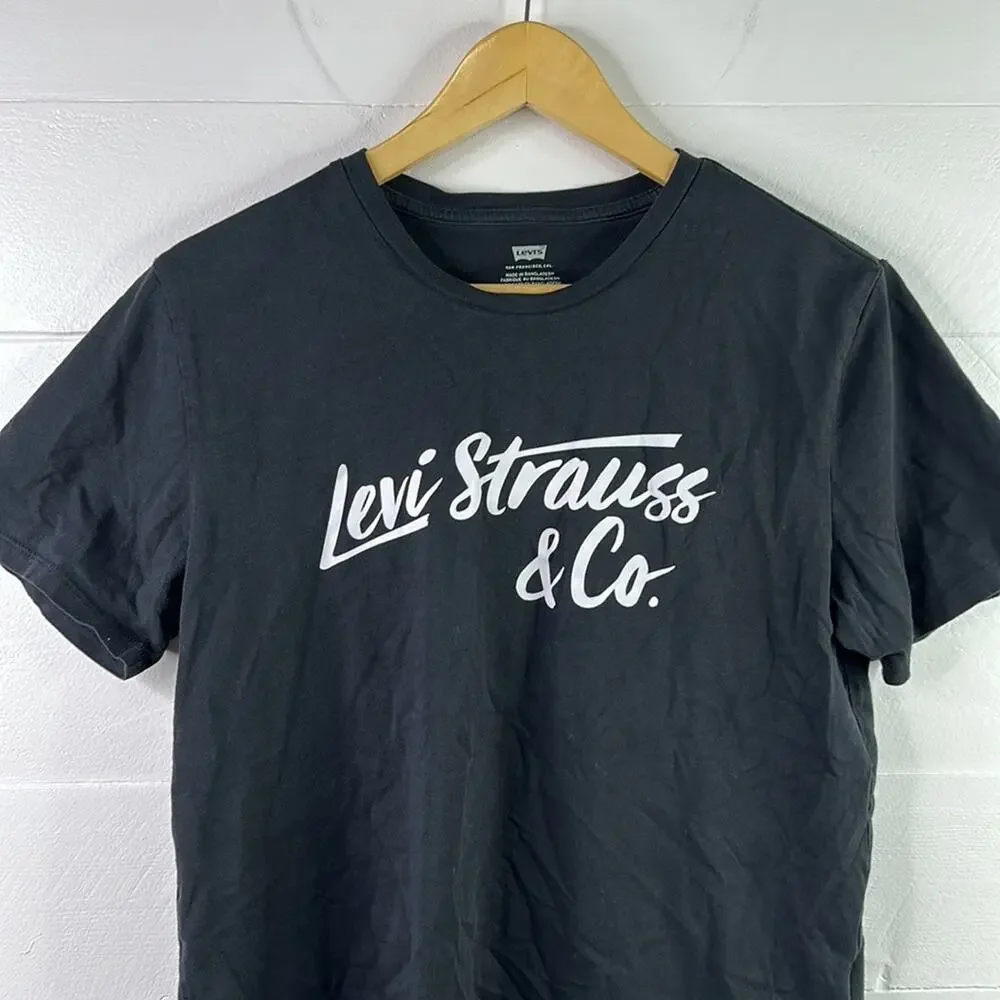 LEVI'S Levi Strauss Black White Logo Short Sleeve Cotton T Shirt Top Size Medium